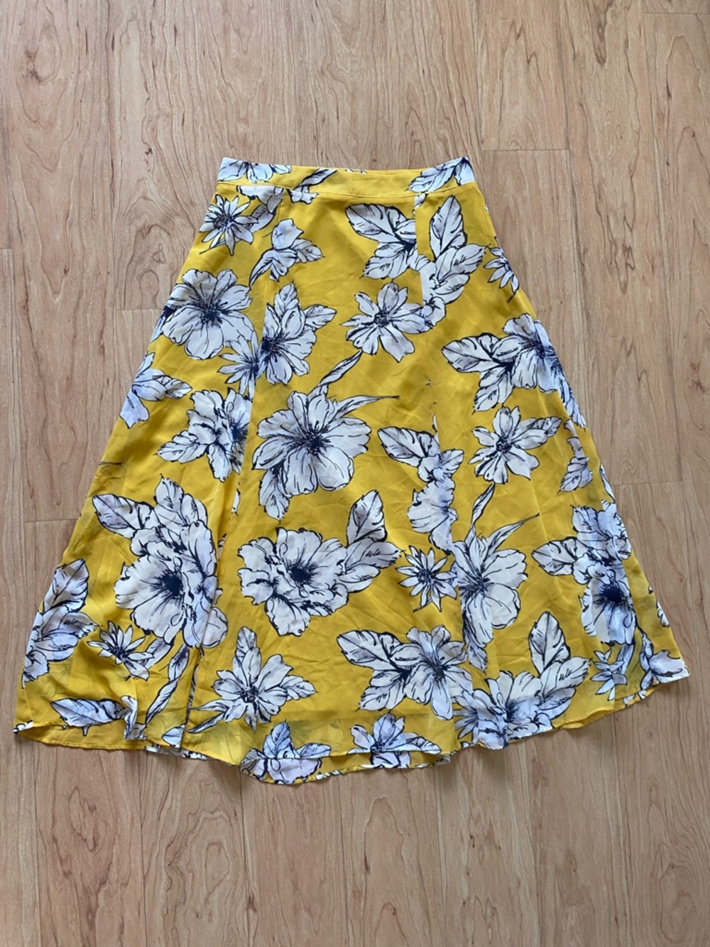 Ann Taylor Yellow Floral A-Line Midi Skirt